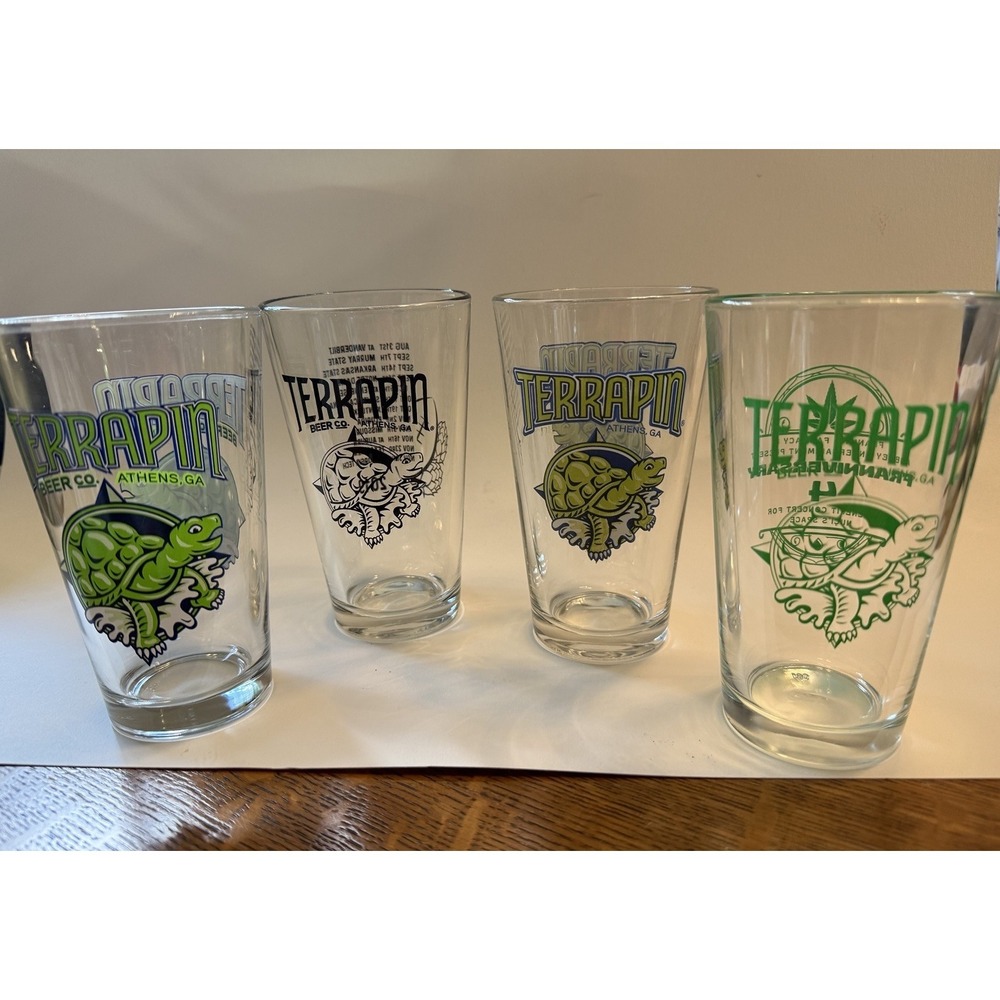 Terrapin Beer Co Brewery Athens GA 16oz Beer Pint Glass Turtle Logo Lot Of 4